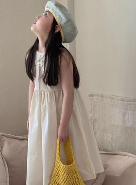 女大童连衣裙2026新款夏季韩版洋气背心裙气质白色袖裙子女