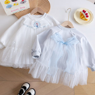 女童连衣裙春秋款 女宝宝冰雪奇缘大蝴蝶结卫衣裙公主裙 2026韩版