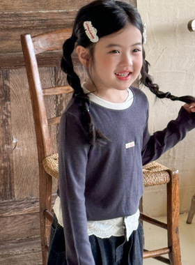 2025新款灰色拼色打底衫韩版洋气可叠穿百搭上衣打底衫长袖