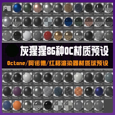 86种OctaneArnold阿诺德Redshift红移渲染器金属纹理材质预设G005