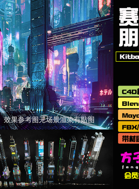 C4D模型素材Kitbash3D-Cyberpunk赛博朋克科幻城市建筑楼房3dK069
