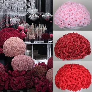 婚庆玫瑰花半球绢花花球装饰仿真花球布置圆球商场婚礼成品可定制