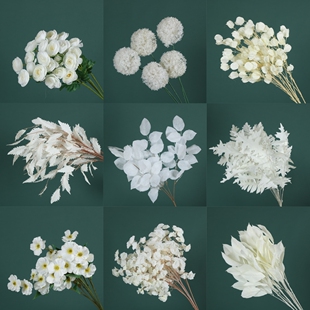 新款婚庆白色花材仿真花材婚礼堂背景米白色花艺花排装饰拱门插花