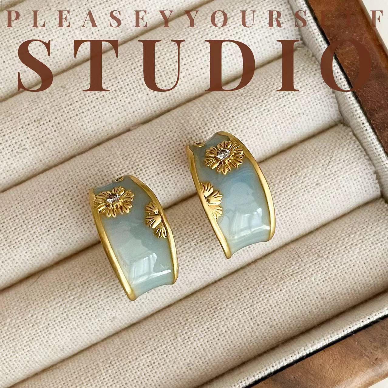 铜合金耳饰 「碧浣」原创设计气质轻奢时尚百搭法式耳环