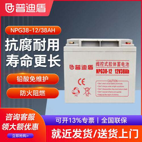 普迪盾12V38AH蓄电池UPS/EPS直流屏专用免维护铅酸蓄电池NPG38-12