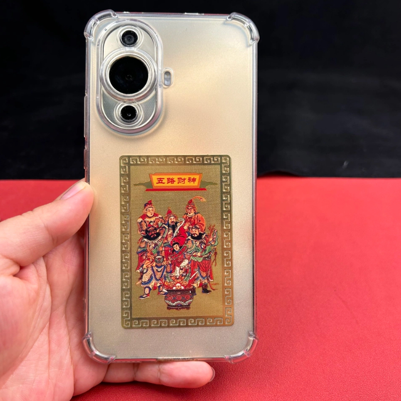 纯铜五路财神金卡卡片随身卧室金属财神爷聚宝盆手机饰品摆件