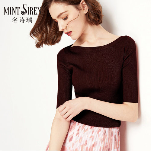 一字领轻熟修身纯羊毛轻薄针织衫