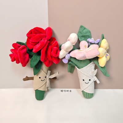 手捧花束毛绒玩具玫瑰花公仔