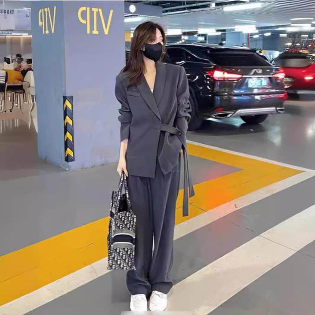 西装套裤装外女春秋新款高级感宽fnxz8888松显瘦西服套休件闲阔腿