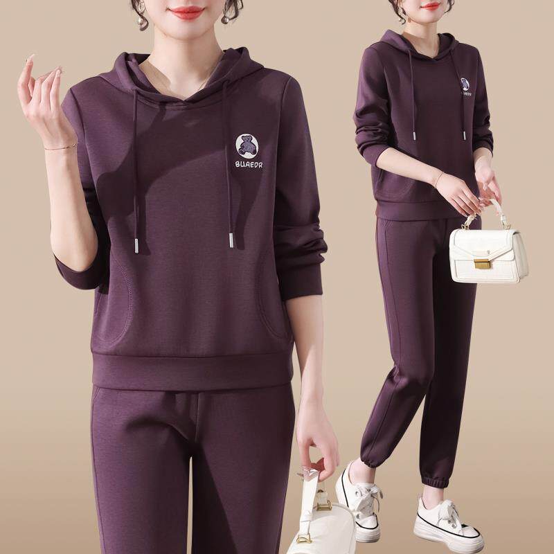 运动套装宽女春秋季新款76222061套时尚松步大码长裤卫衣两件跑休
