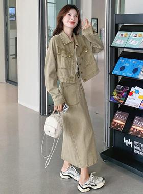 套上装女装淡春秋装子年新款减龄绿色复古衣+B122AFN1裤套装两件