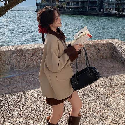 年春秋装新品款减龄百搭舒摆适提升质韩版撞色B189FN79下可绳抽外