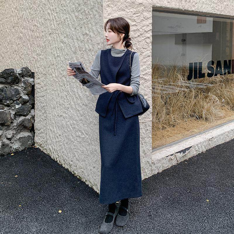 装套装女休闲年春秋装新款马龄甲B297FN93+半身裙+打底衫减套装三