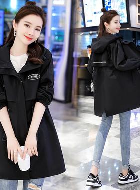 年秋风衣女中长连款个子新宽款韩版松小显瘦黑色休闲B025FNYU帽外