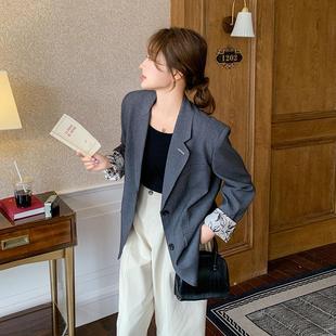 舒春适提升品质B157FN90色翻边袖 撞龄百减搭时尚 灰色西 新款 年秋装