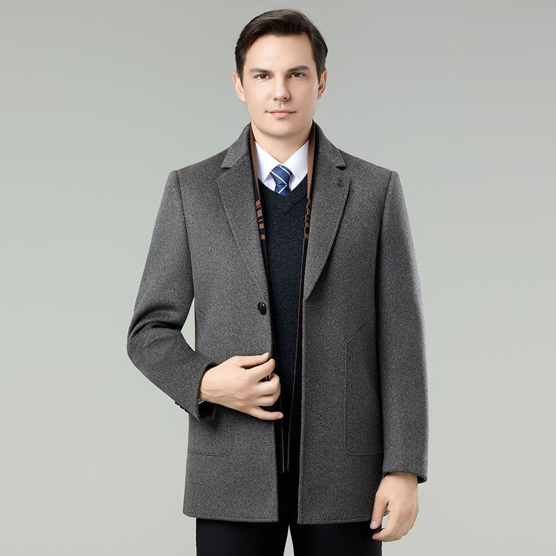 冬保暖爸爸装西双面羊绒大衣男中中长款82513-NN休季闲年装领羊毛