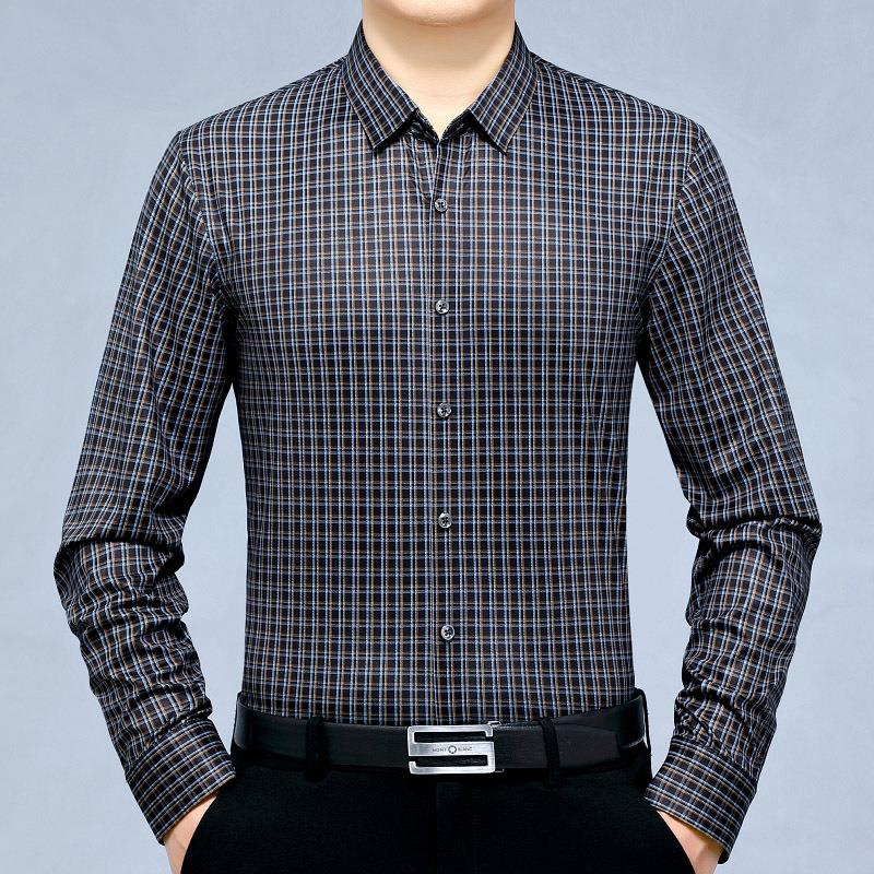 务春季中年男士潮流长袖羊衬衫装商正S5010-X修身韩版职业格绒子