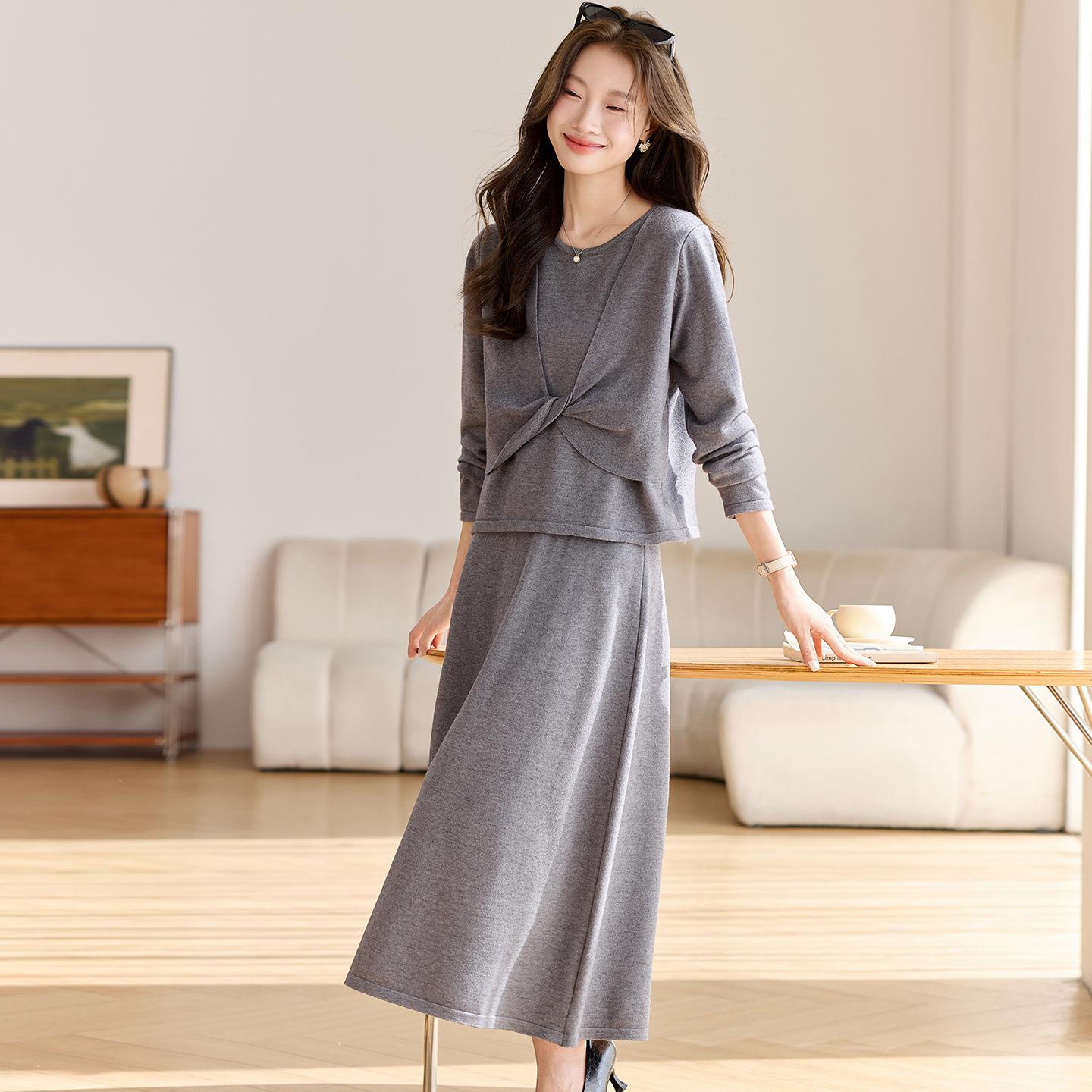 尚套秋SH20218-季新款洋气时尚气针织衫上装时衣半裙两件套质裙