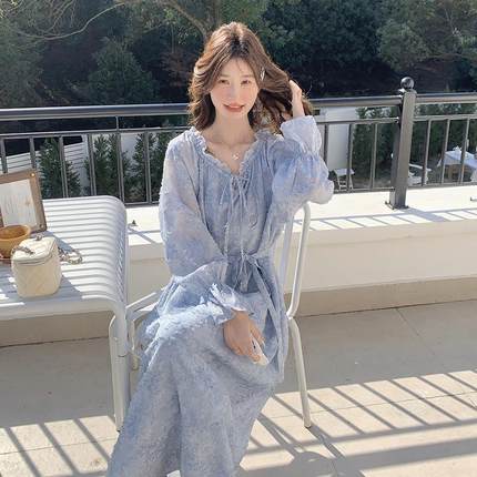 连衣耳裙B189FN79修显瘦气质年春秋装减龄木款边提花系身腰带连衣