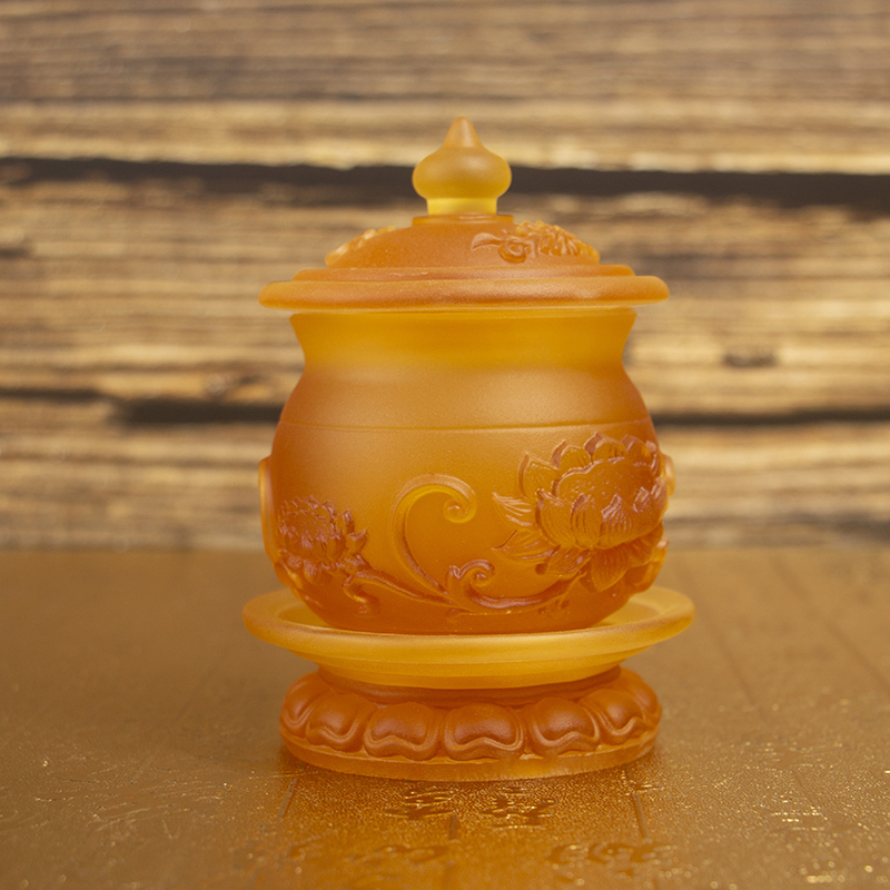 琉璃供水杯圣水杯家用招财莲花净水杯供杯