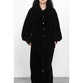 JUZININE 衬衣桑蚕丝天鹅绒外套上衣 宽松宫庭袖 真丝绒衬衫