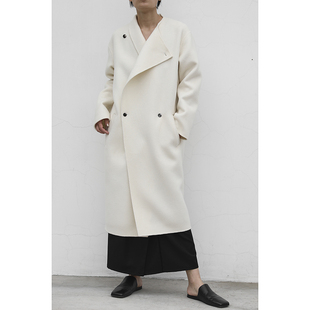 90%羊毛10%羊绒双面呢大衣 JUZININE原创设计 双排扣白色毛呢外套
