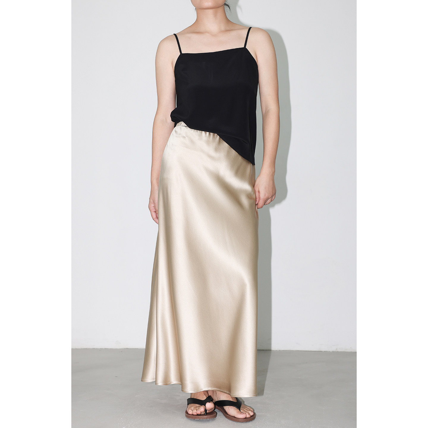 JUZININE原创设计重磅真丝半身裙弹力腰鱼尾宽松缎面垂坠感长裙