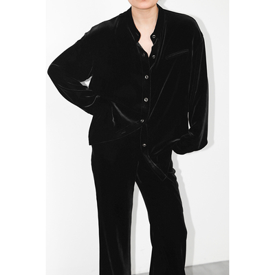 JUZININE真丝绒小立领衬衣