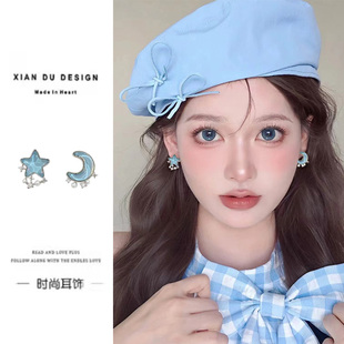 甜美清新星星月亮小众设计感少女心森系耳钉减龄无耳洞蚊香盘耳夹