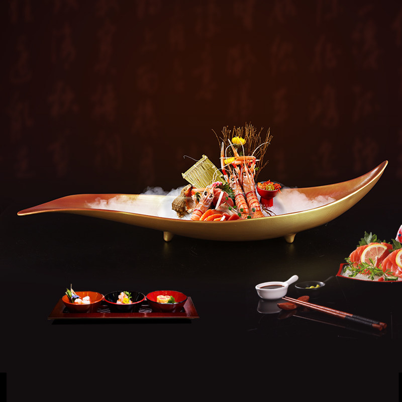 高端三文鱼刺身盘冰盘海鲜姿造盘子深海鱼雕造型创意日式料理餐具