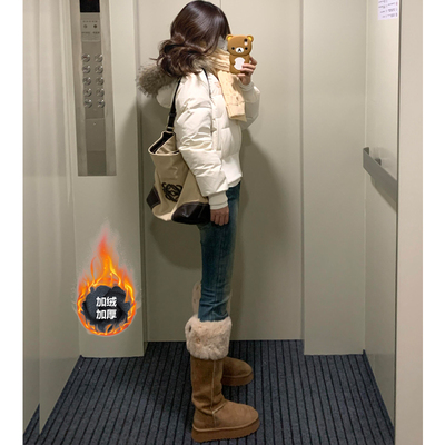 复古蓝加绒紧身牛仔裤女2025新款