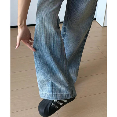美式浅蓝色低腰阔腿牛仔裤女秋季