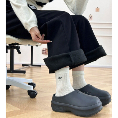 黑色加绒加厚微喇西装裤女2025款