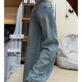 女高腰垂感满钻直筒裤 2026新款 满天星爆闪带烫钻亮闪闪阔腿牛仔裤