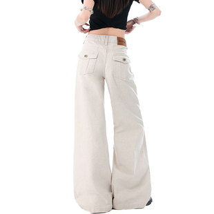 复古低腰宽松显瘦直筒裤 美式 新款 女2026春季 高街浅杏色阔腿牛仔裤