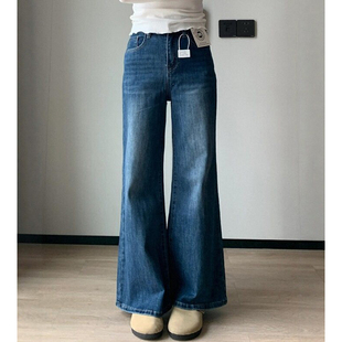 垂感弹力高腰显瘦喇叭裤 新款 女2026春季 复古深蓝不贴腿微喇牛仔裤