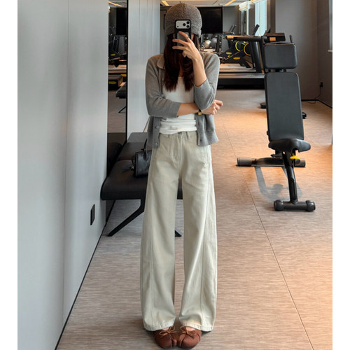 浅色阔腿弯刀牛仔裤2026夏季薄款