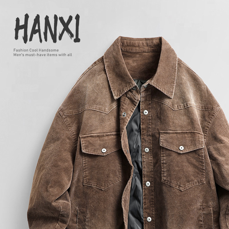 2025冬季新款美拉德做旧衬衣式保暖外套美式复古灯芯绒轻薄羽绒服