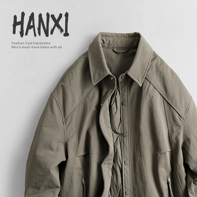 新款保暖轻薄外套潮冬季老钱轻熟风90白鸭绒衬衣式翻领羽绒服男士