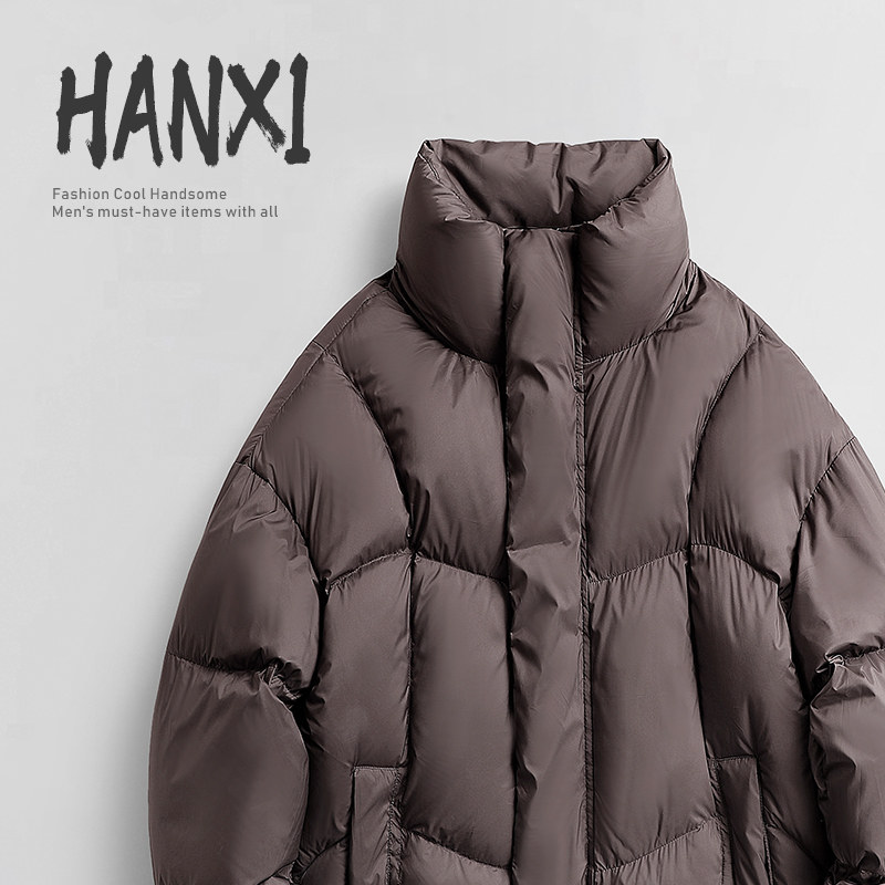 冬季泡芙90白鹅绒立领短款御寒外套高端轻便蓬松加厚保暖羽绒服男