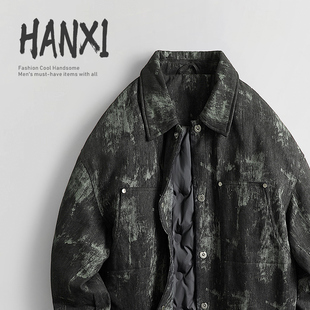 2025冬季 休闲复古渐变扎染90绒保暖羽绒服男轻薄宽松防寒牛仔外套