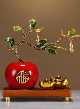 新中式珐琅彩事事如意柿子摆件高档客厅装饰品办公室乔迁新居礼品