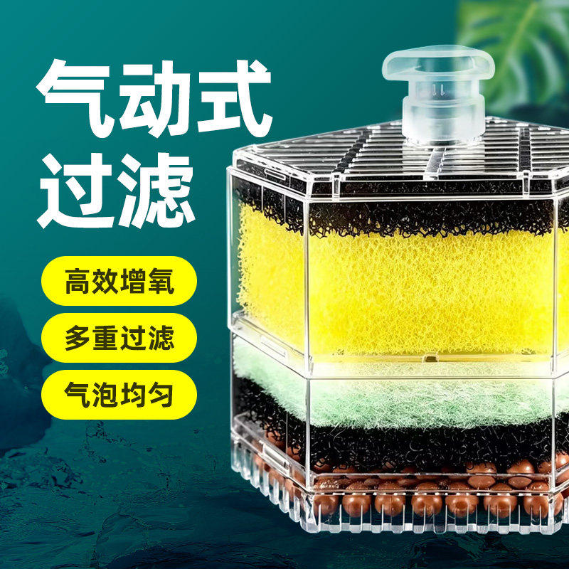 鱼缸水妖精过滤器过滤增氧循环净水反气举水妖灵气动过滤器三合一