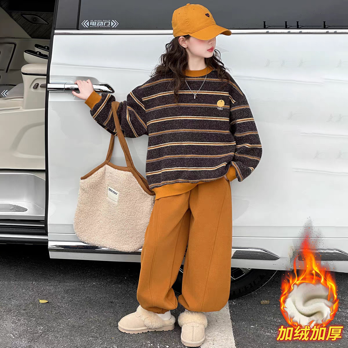 女童加绒卫衣套装2026新款洋气儿童秋冬装加厚一体绒运动两件套潮