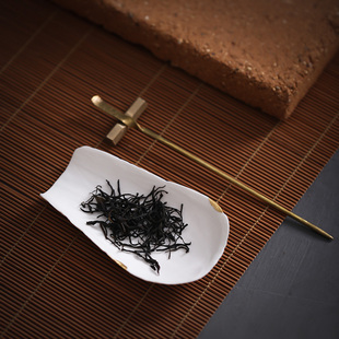 陶瓷茶则 纯手工茶针铜 功夫茶道配件 复古茶荷茶具茶勺茶铲