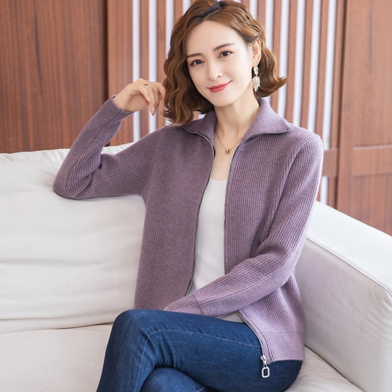 短外套秋季拉链开衫女针织衫2021年新款短款时尚宽松大码简约上衣