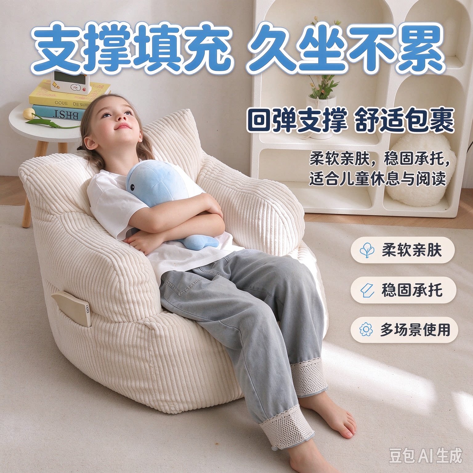 儿童灯芯绒豆袋沙发真空压缩