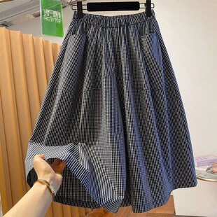 原版面料大码300斤格子裤女夏裤子穿搭裙裤巨好看七分阔腿休闲裤
