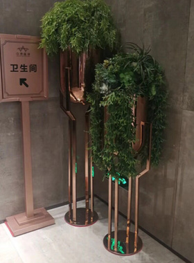 不锈钢花架 电镀玫瑰金花器 金属花架陈列 不锈钢花瓶 吊桶花盆