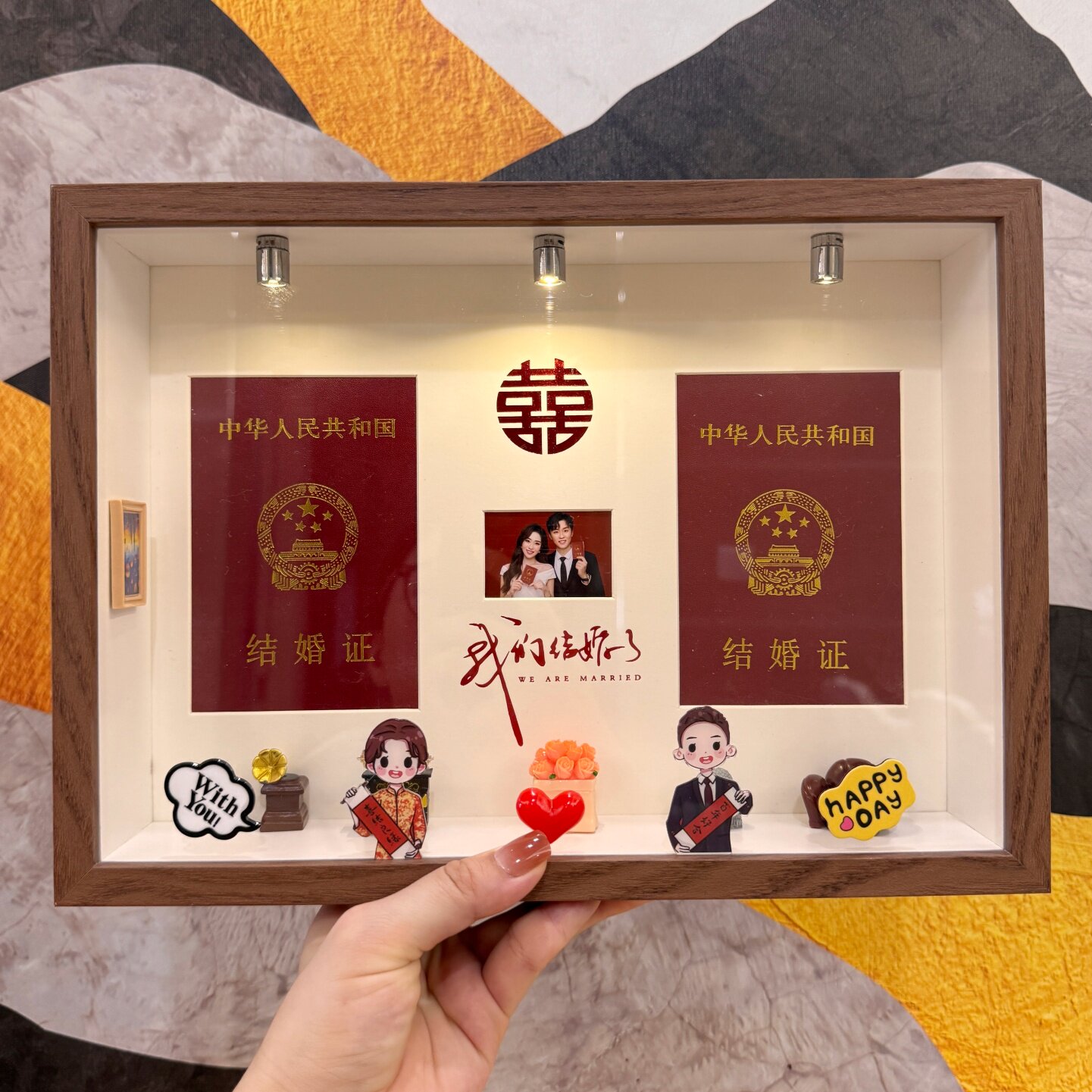 A4结婚证卡通相框挂墙卡通摆台